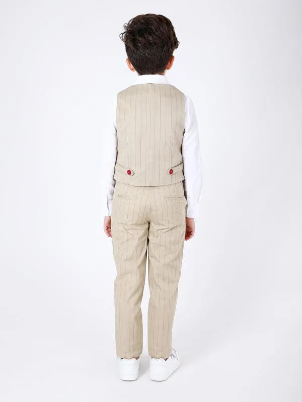 One Friday Beige Stripes Waistcoat