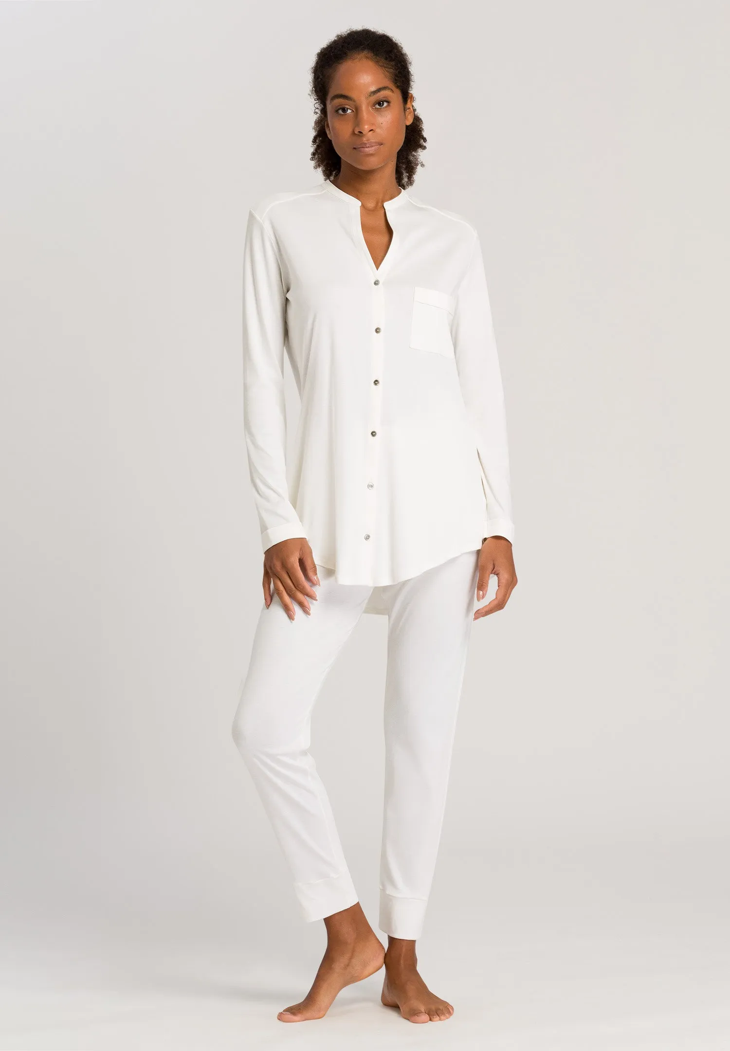 Pure Essence Button Front Soft Cotton Pajama Set | Off White 77949-102