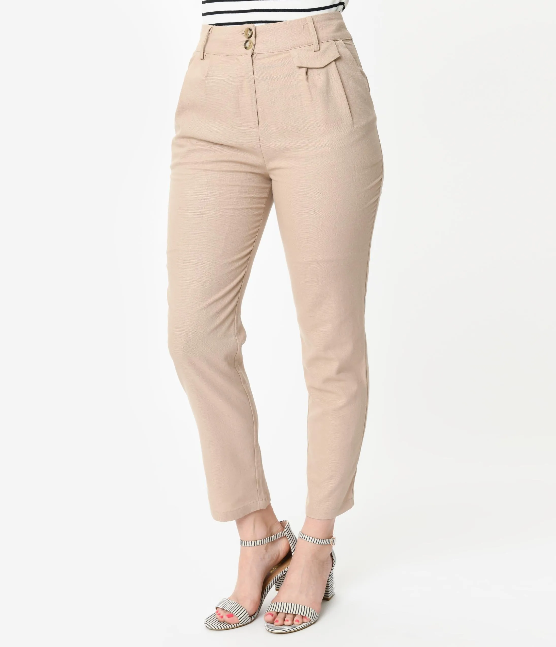 Retro Style Khaki Linen Pants