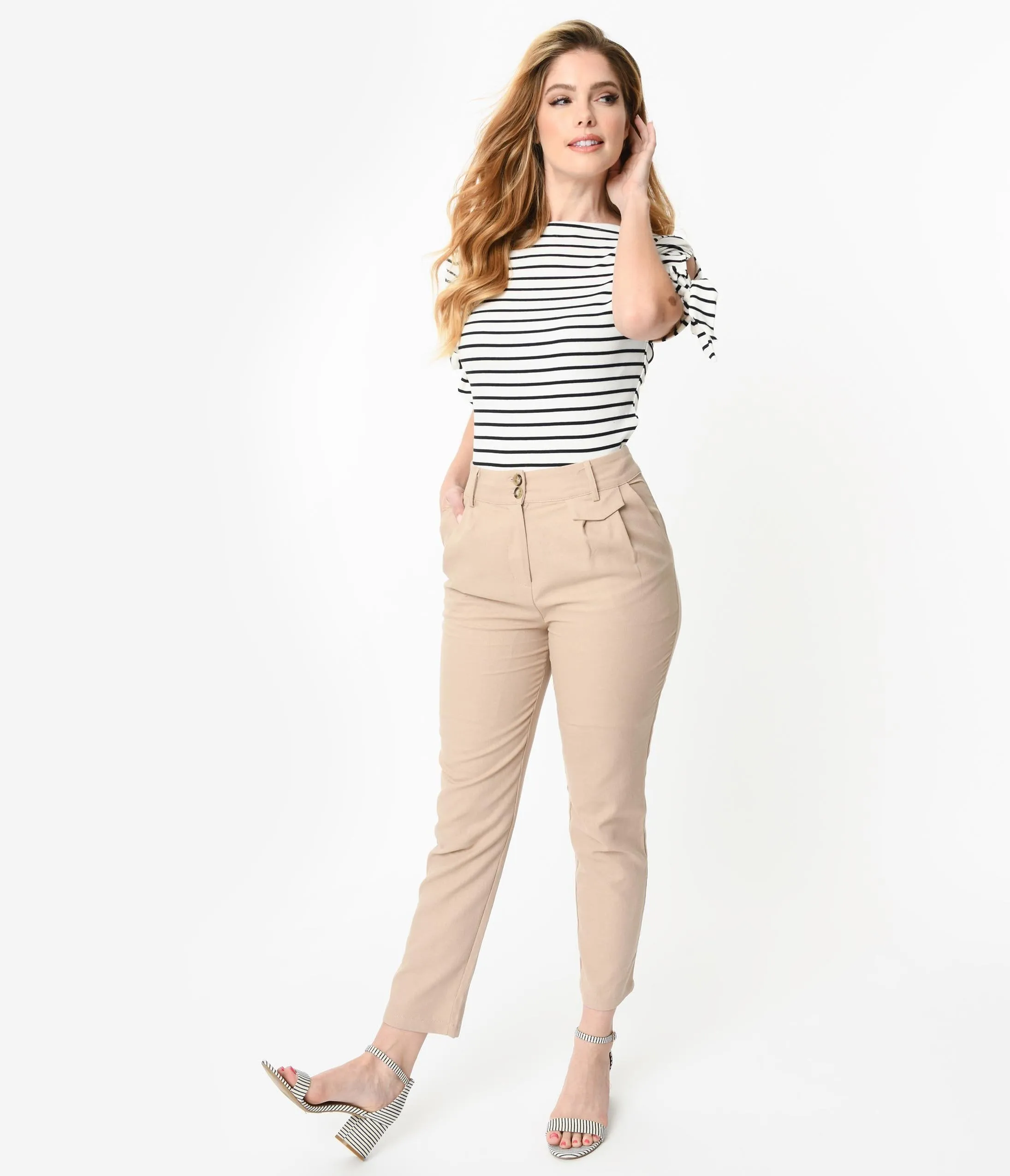 Retro Style Khaki Linen Pants