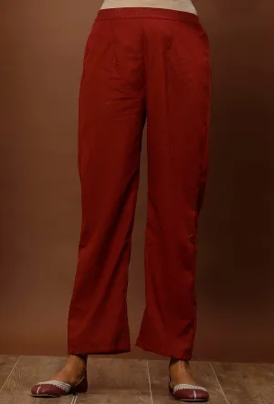 Rust Red Cotton Straight Pants