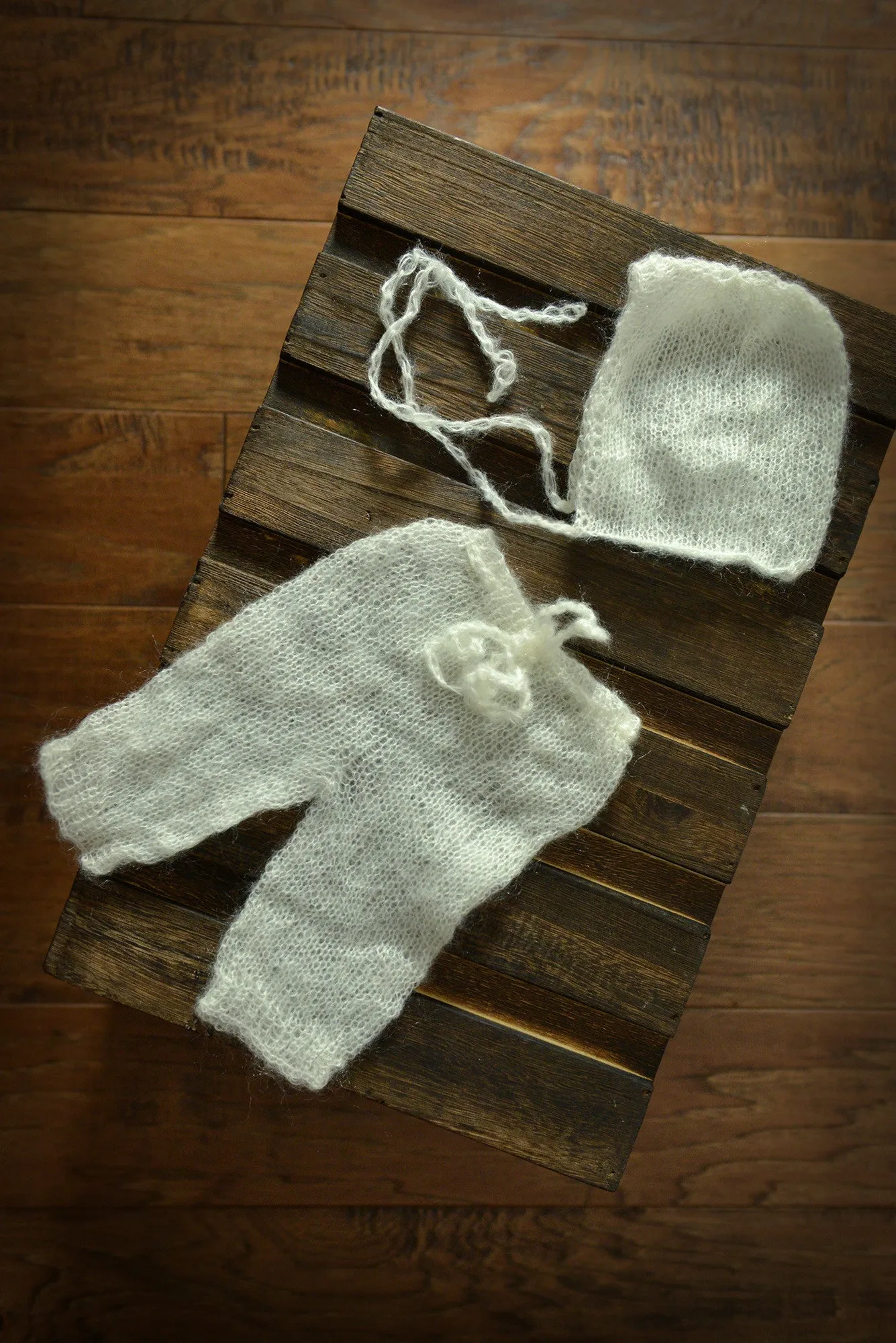 SET Mohair Pants and Bonnet - Milk White