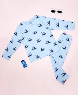 Ship Pattern Full Sleeves T-Shirt & Pajama Set