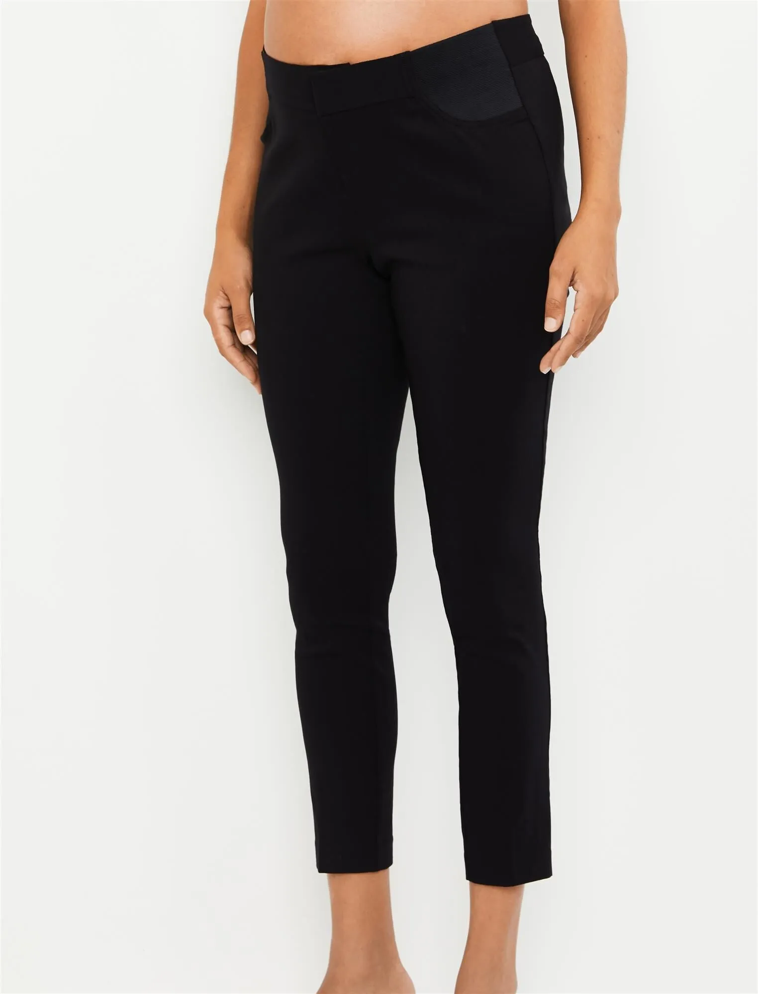 Side Panel Rayon Skinny Leg Maternity Ankle Pants in Black