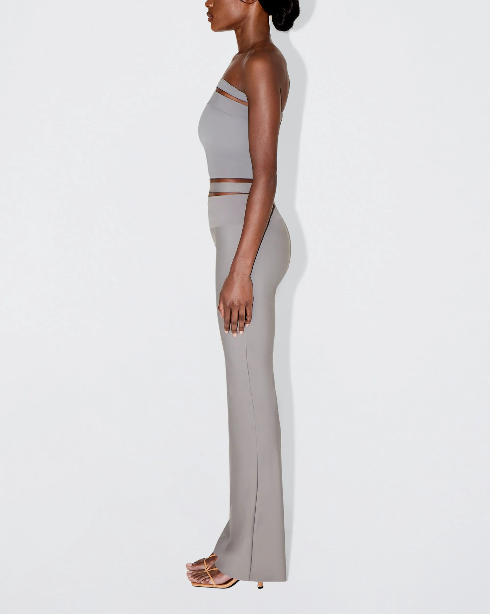 Sleek Stretch Cutout Foldover Pant | Steel Grey