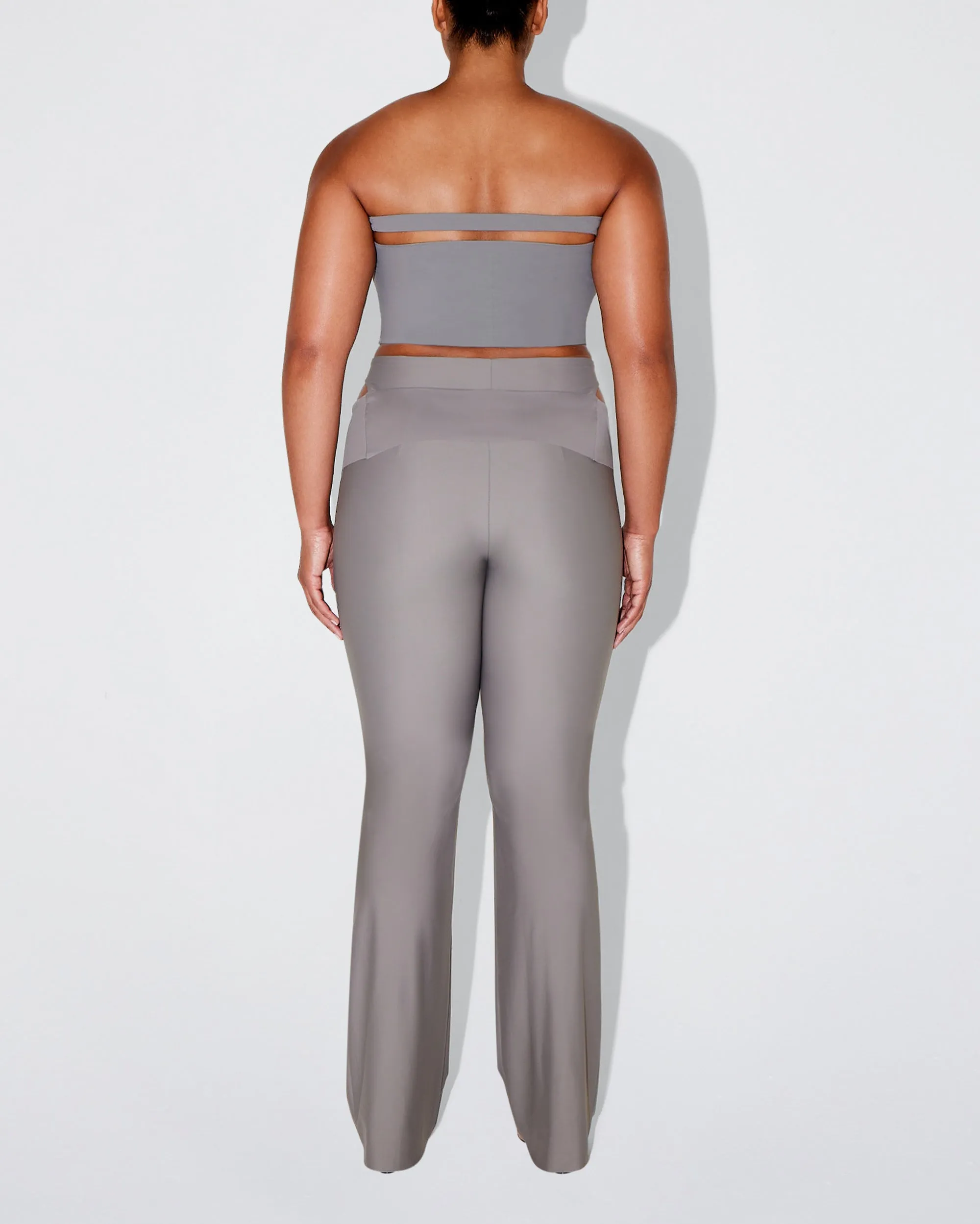 Sleek Stretch Cutout Foldover Pant | Steel Grey