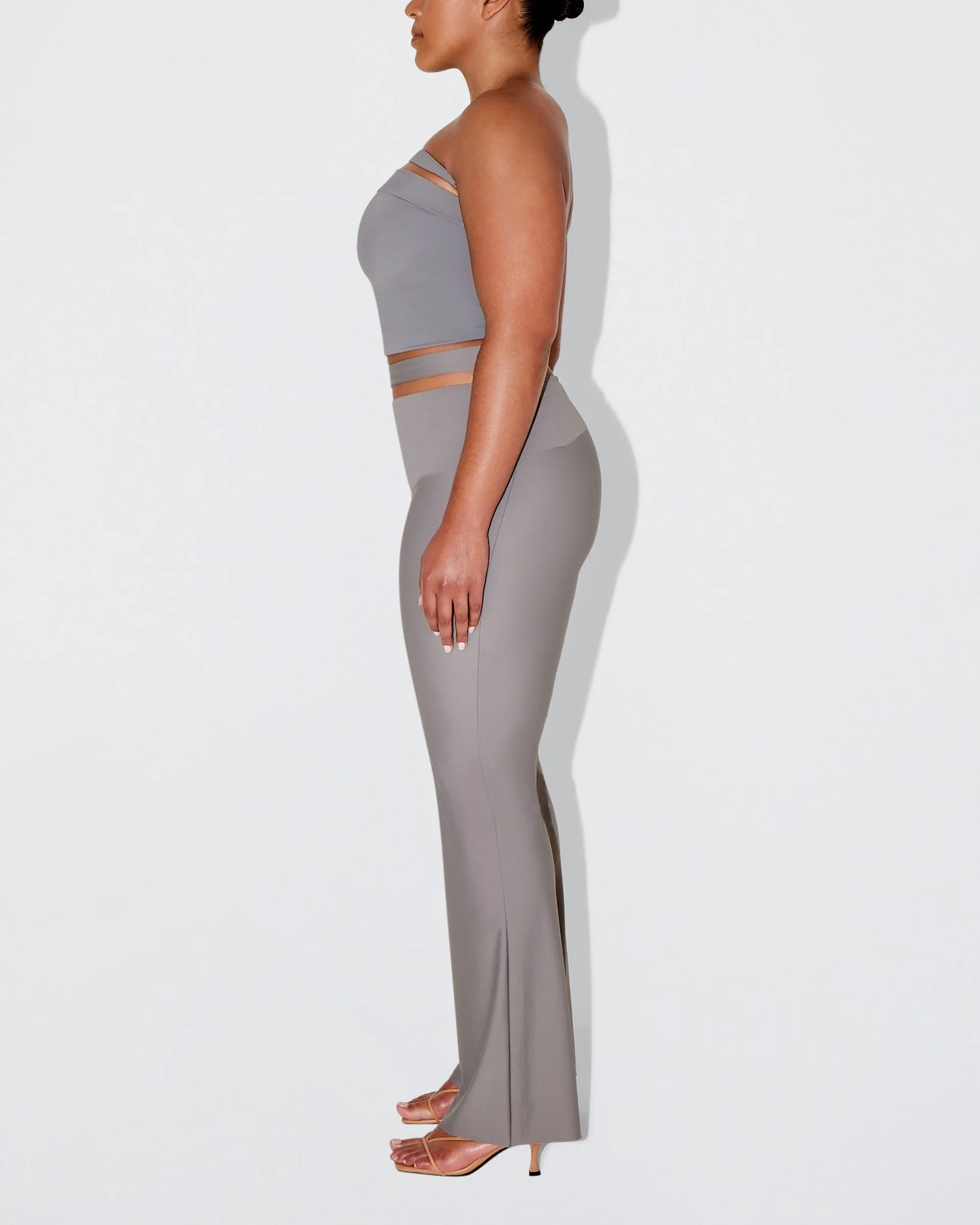 Sleek Stretch Cutout Foldover Pant | Steel Grey