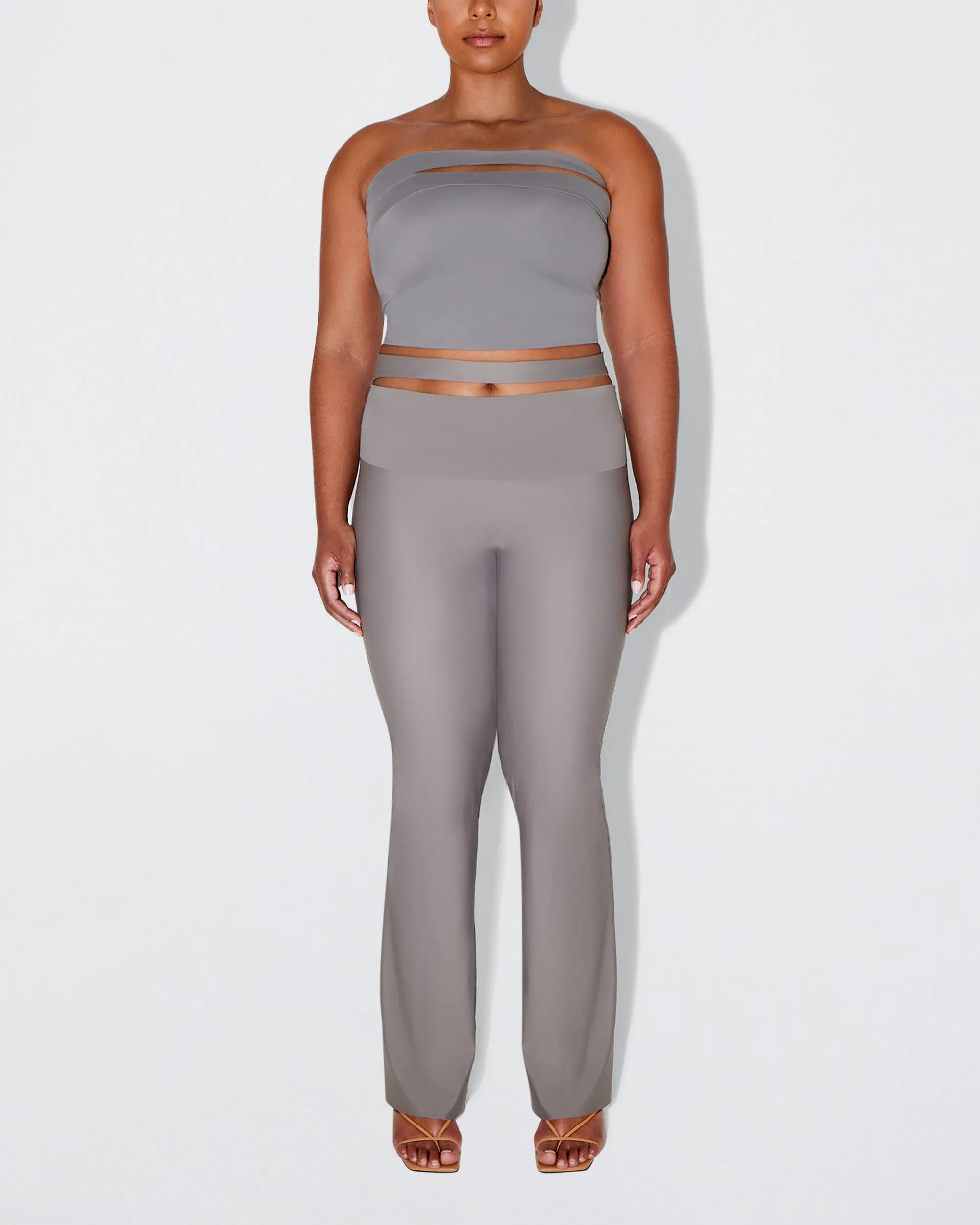 Sleek Stretch Cutout Foldover Pant | Steel Grey