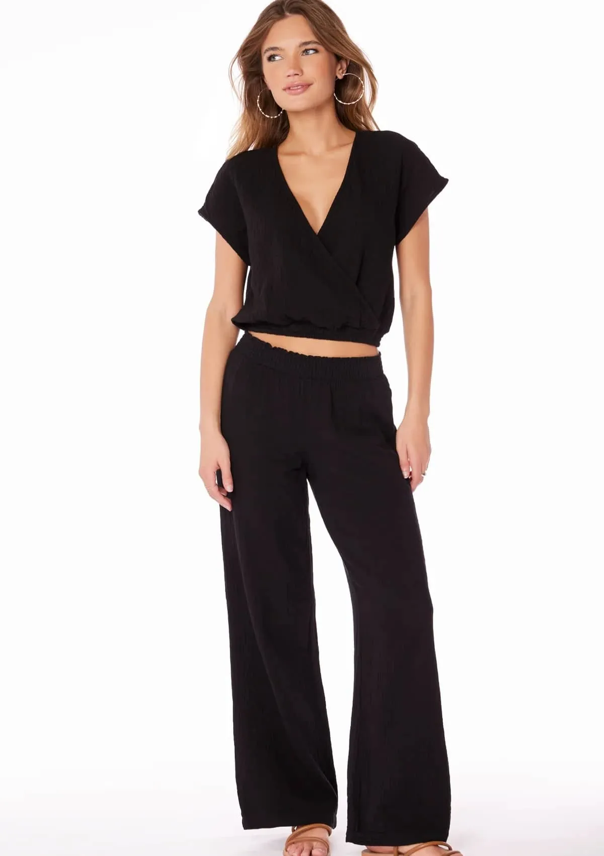 Smocked Waist Wide Leg Pant