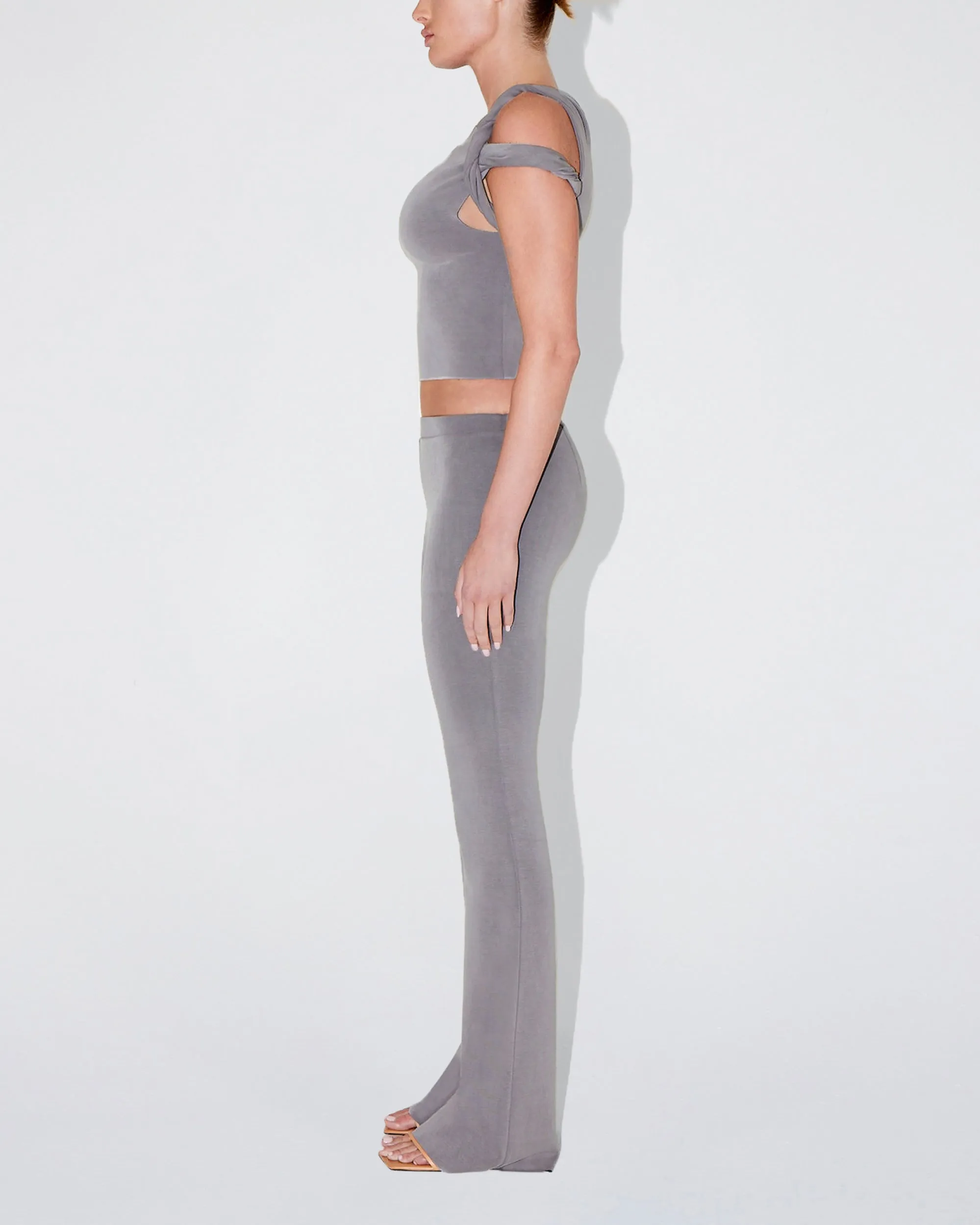 Sueded Stretch Low Rise Pant | Steel Grey