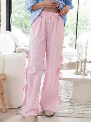 Tie-up Spring Summer Casual Versatile Plaid/Stripe Pants