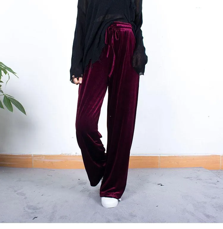 Velvet Oversized Elegant Flared Elastic Pants