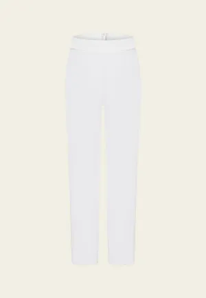 White Elastic Waist Straight-leg Pants