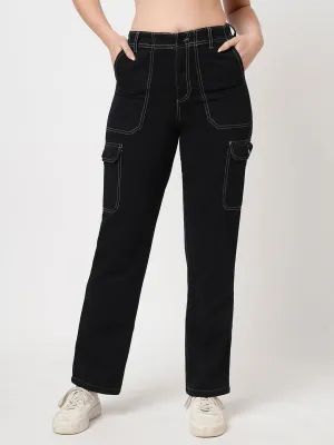 Women Black High-Rise Cargo