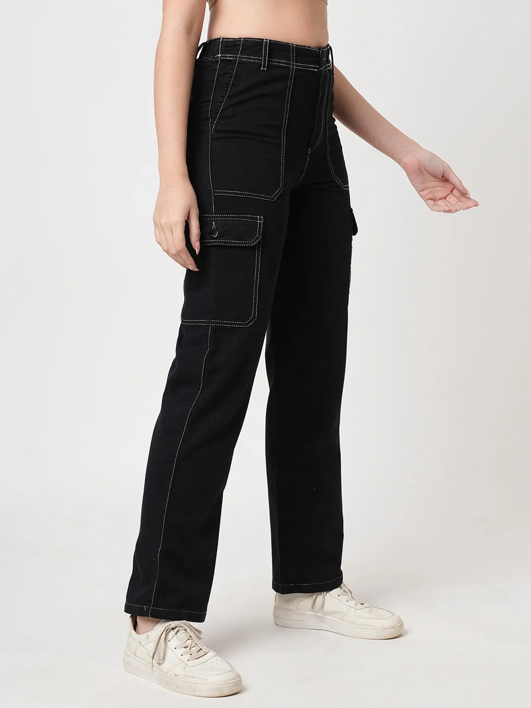 Women Black High-Rise Cargo