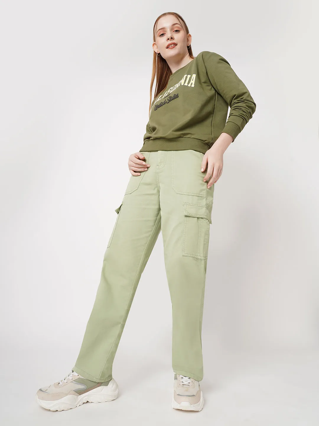 Women Mint High-Rise Cargo