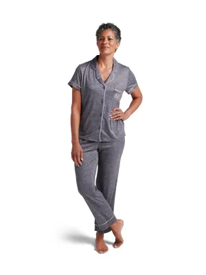 Women's "DREAM" Short Sleeve Notch Collar Top and Pant Pajama Set