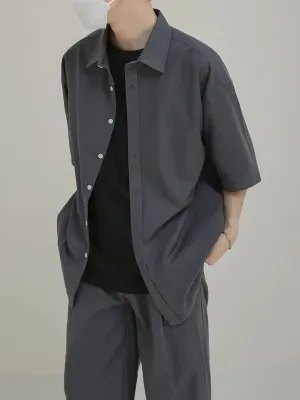 Zhou Solid Color Neat Shirt & Pants Set