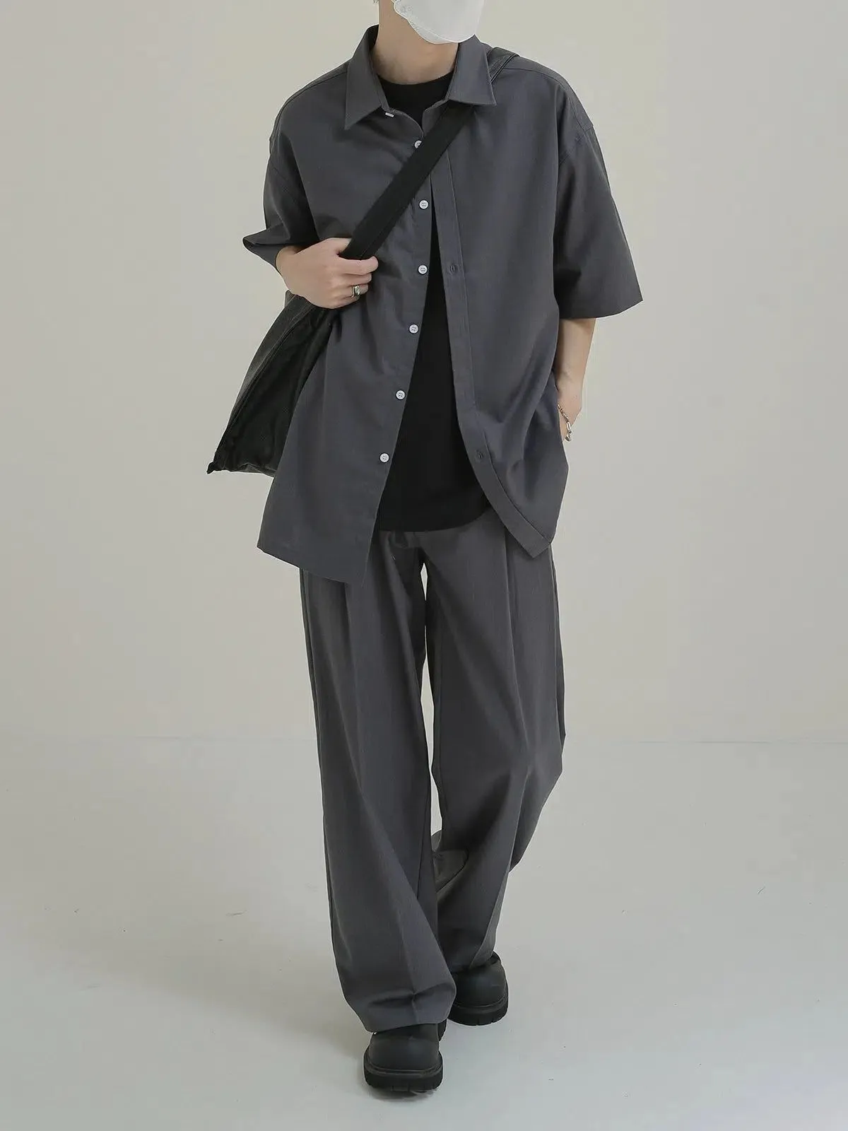 Zhou Solid Color Neat Shirt & Pants Set