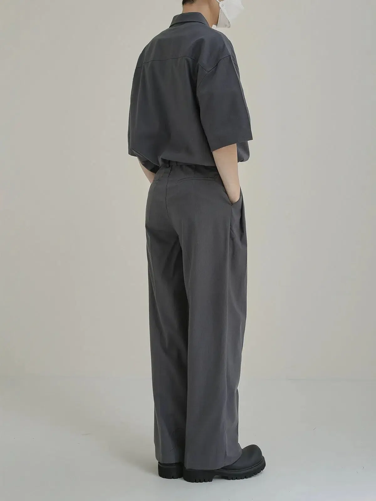 Zhou Solid Color Neat Shirt & Pants Set