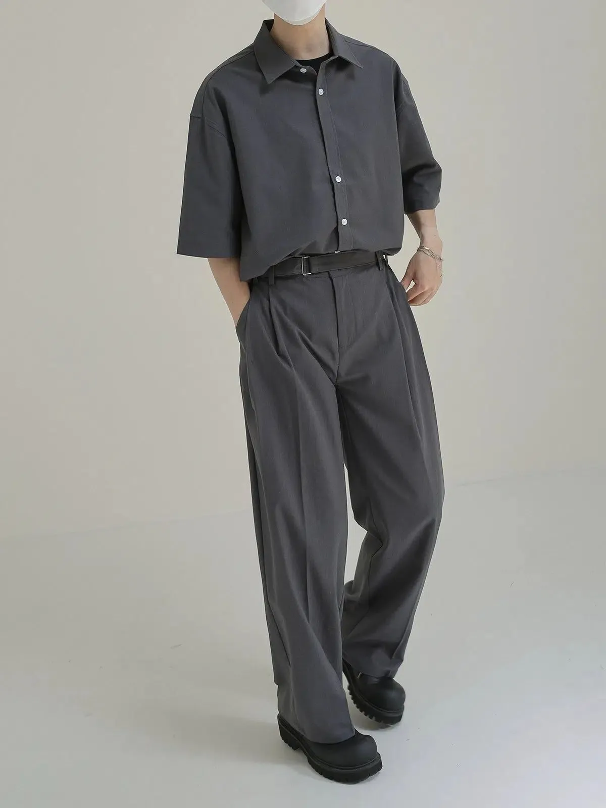 Zhou Solid Color Neat Shirt & Pants Set